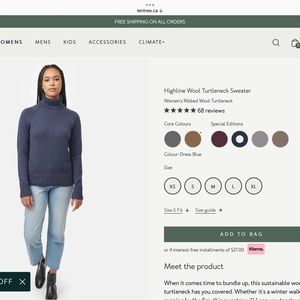 tentree turtle neck sweater size Small